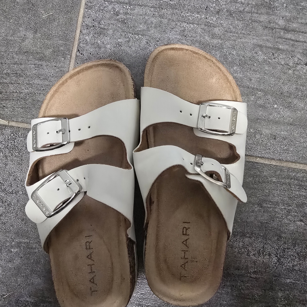 Tahari Kids Cream Sandals with Silver Buckles